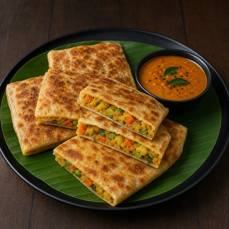 Ceylon Stuffed Paratha prepared for serving