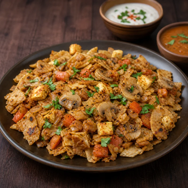 Mushroom or Paneer Kaima Paratha prepared for serving