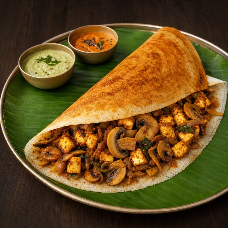 Mushroom or Paneer Masala Roast prepared for serving