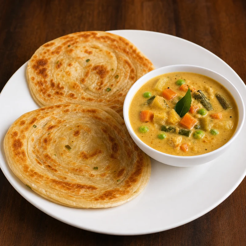 Paratha Vegetable Kurma (2 pcs) prepared for serving