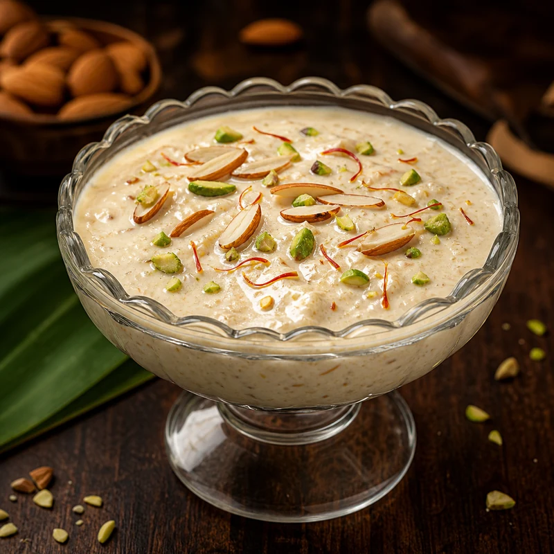 Cold Badam Kheer prepared for serving