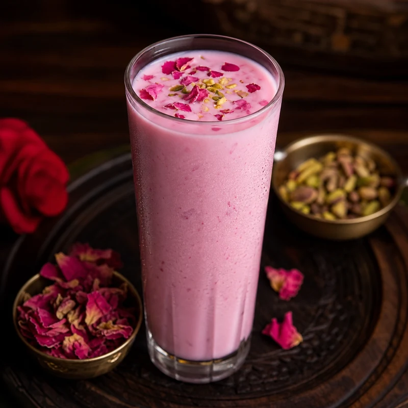 Cold Rose Milk prepared for serving
