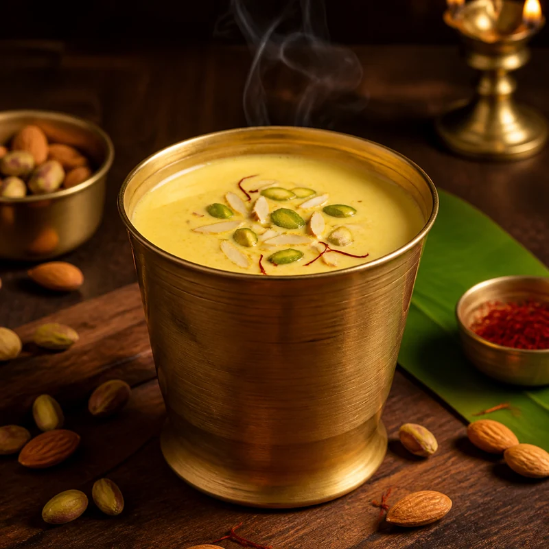 Hot Badam Milk prepared for serving