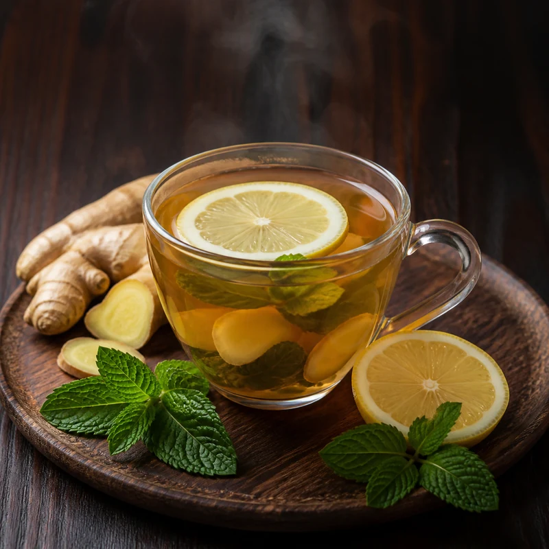 Lemon Tea with Ginger & Mint prepared for serving