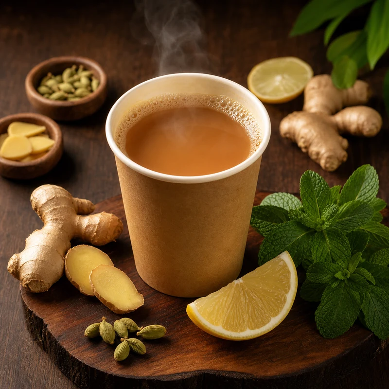 Parcel Masala/Ginger/Lemon Tea prepared for serving