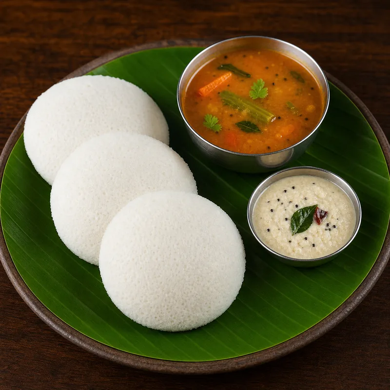 Idly (3 pcs) prepared for serving