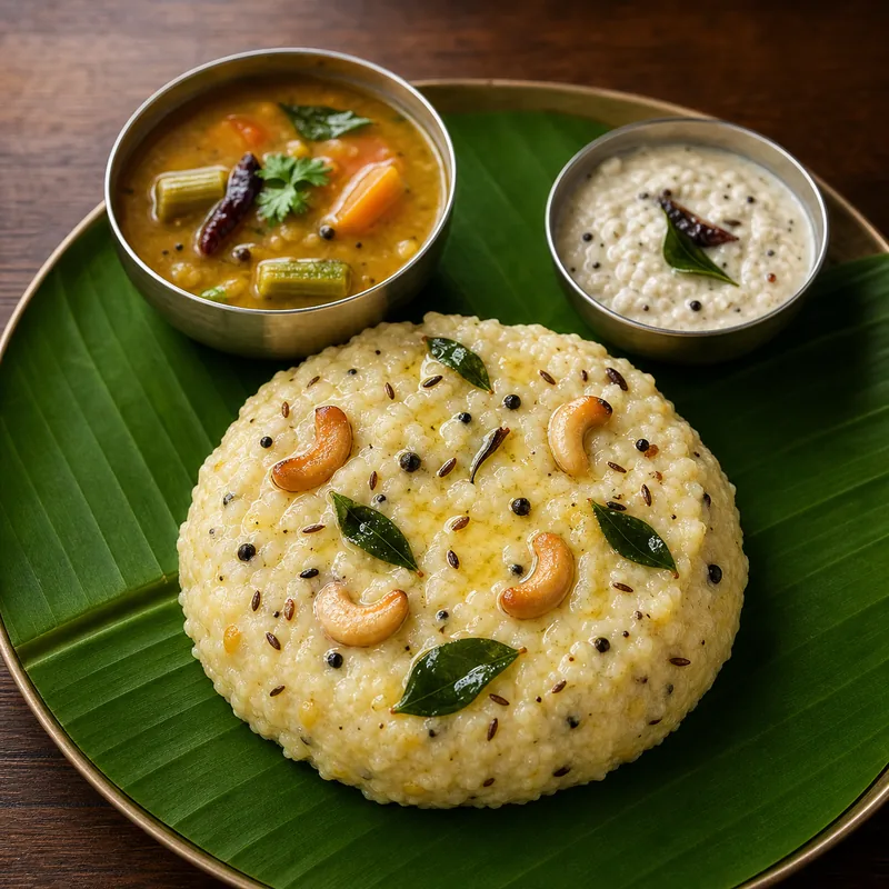Mellagu Ghee Pongal prepared for serving