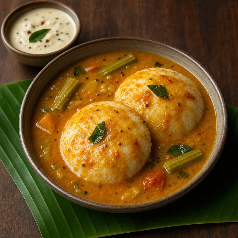 Sambar Ghee Idly (2 pcs) prepared for serving