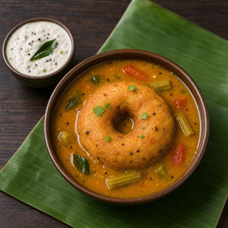 Sambar Vada (1 pc) prepared for serving