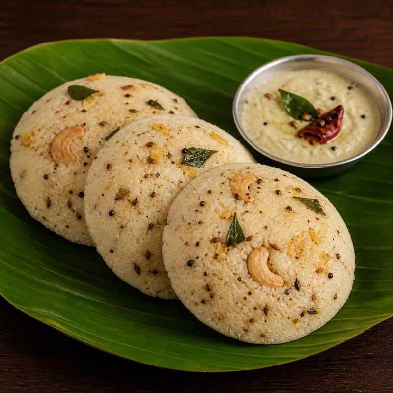 Kanchipuram Idly (3 pcs) prepared for serving