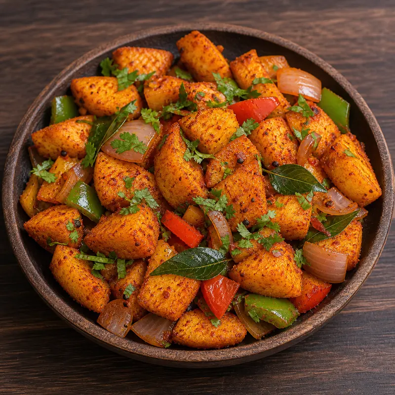 Masala Fried Idly prepared for serving