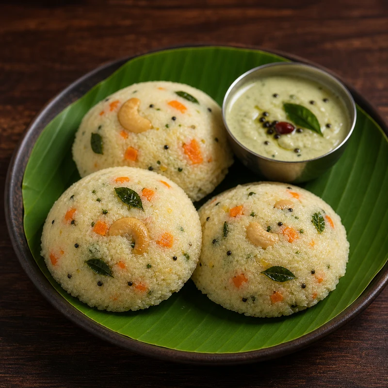 Rava Idly (3 pcs) prepared for serving
