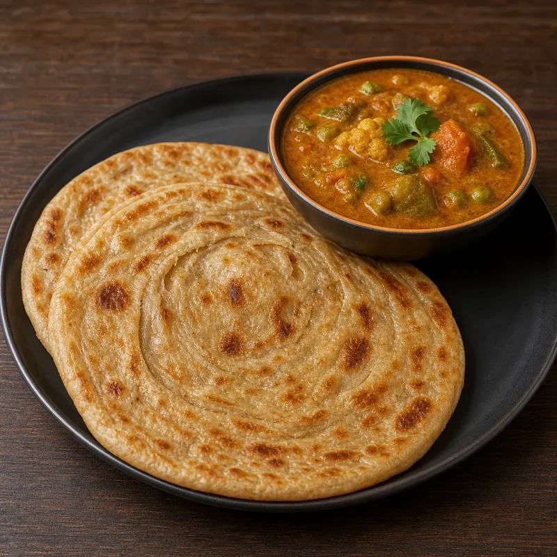 Wheat Paratha Special Gravy (2 pcs) prepared for serving