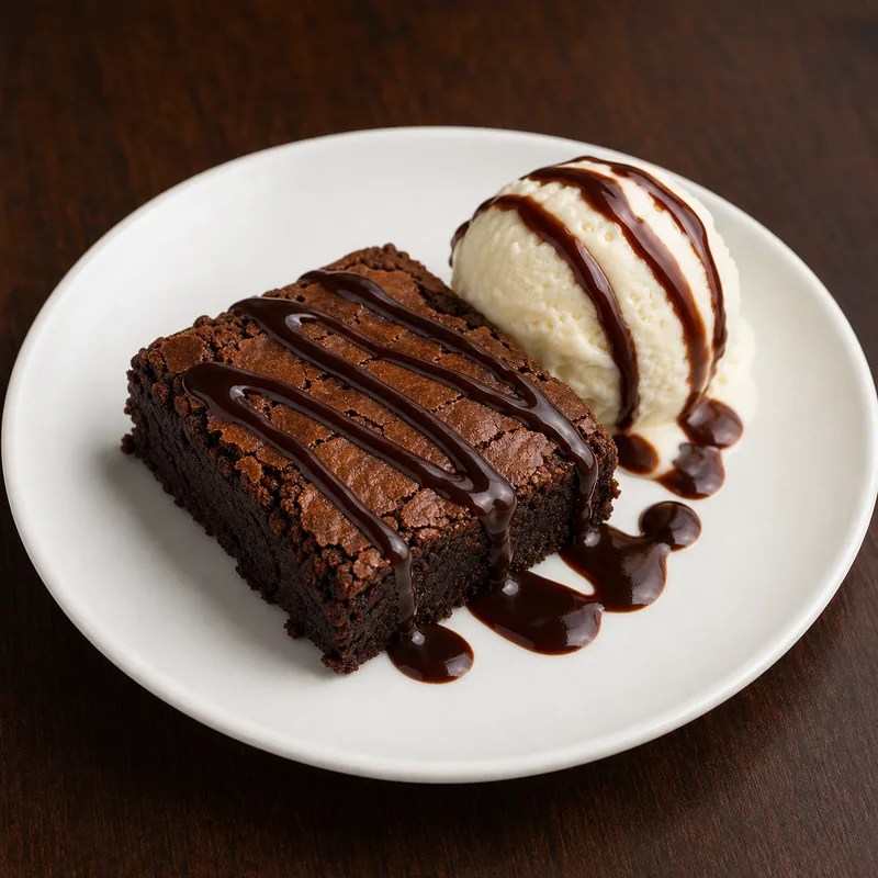 Chocolate Brownie, served with Ice Cream prepared for serving