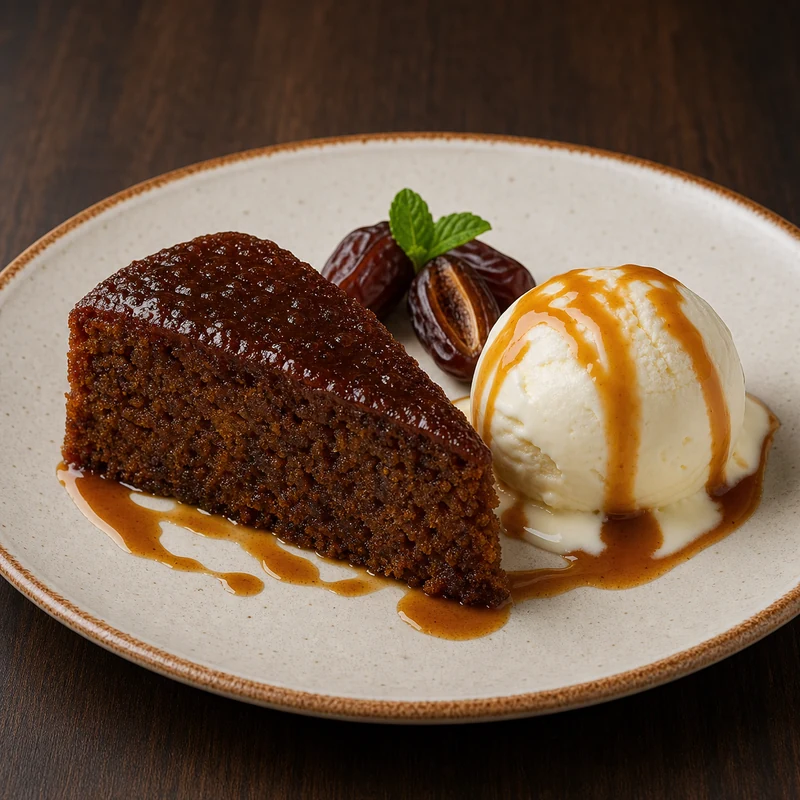 Dates Cake, served with Ice Cream prepared for serving