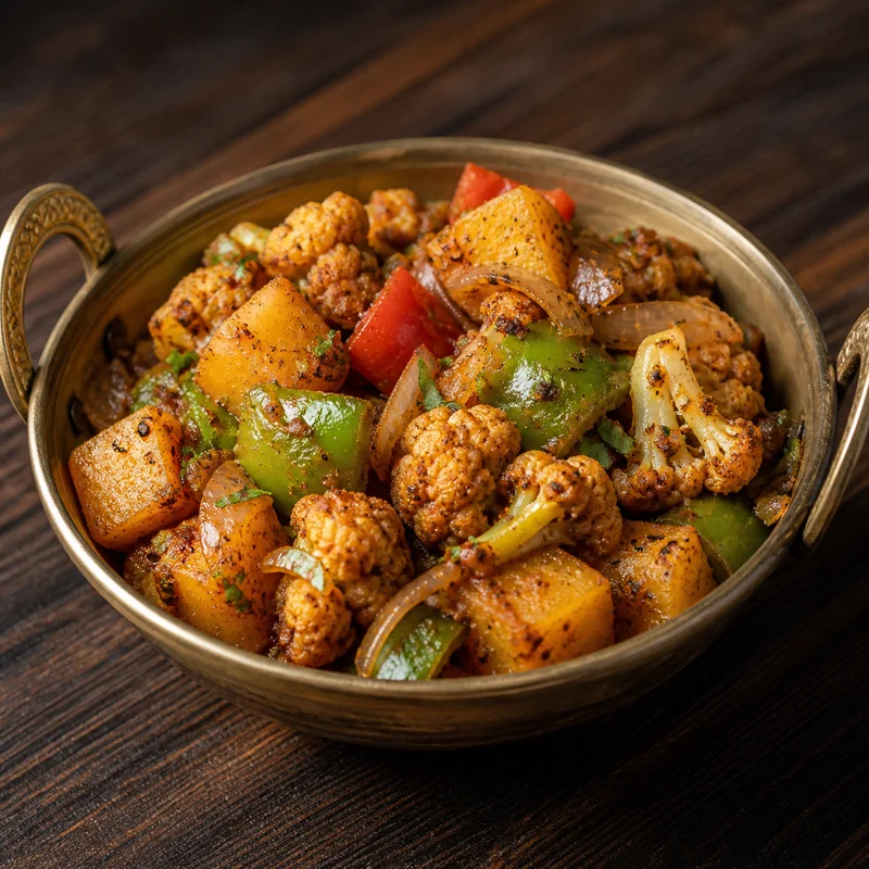 Aloo Gobi Pepper Masala prepared for serving