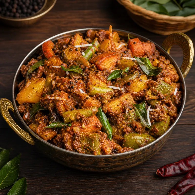 Chettinad Mixed Vegetable Curry prepared for serving