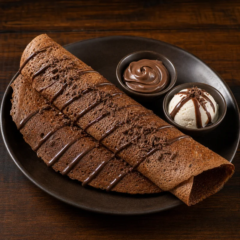 Chocolate Dosa prepared for serving