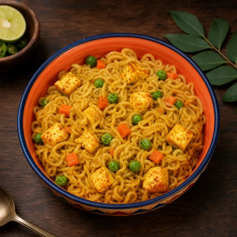 Paneer Maggi prepared for serving