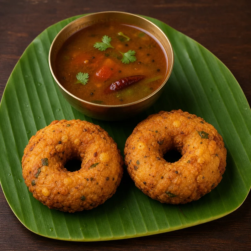Rasam Paruppu Vada (2 pc) prepared for serving