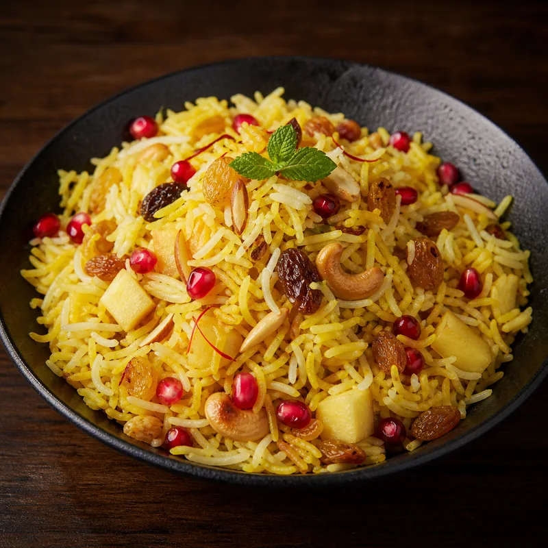 Kashmiri Pulao prepared for serving