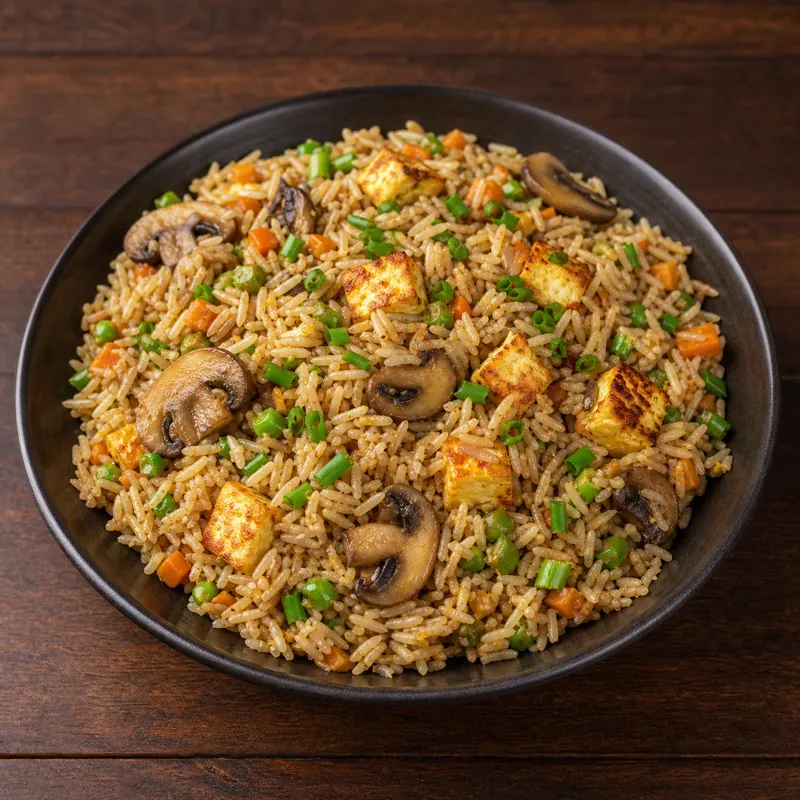 Mushroom or Paneer Fried Rice prepared for serving