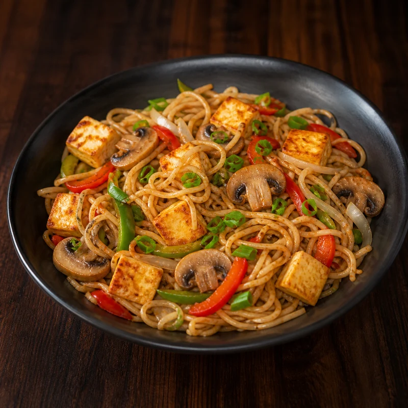 Mushroom or Paneer Noodles prepared for serving