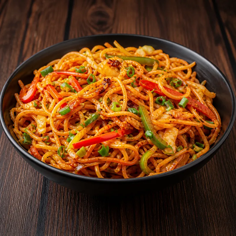 Schezwan Noodles prepared for serving