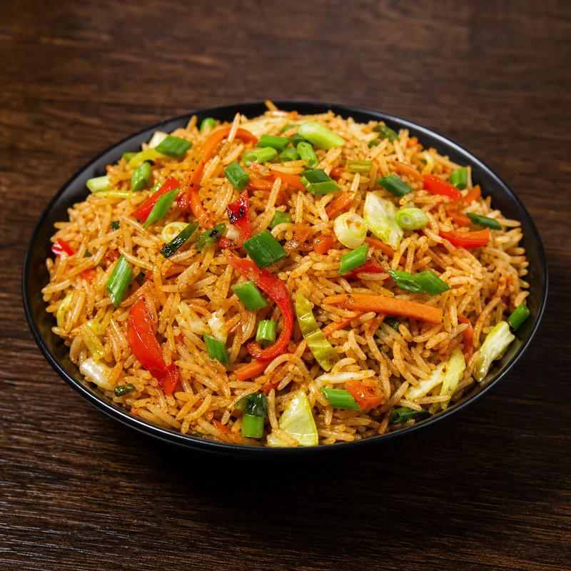 Veg Chinese Biryani prepared for serving