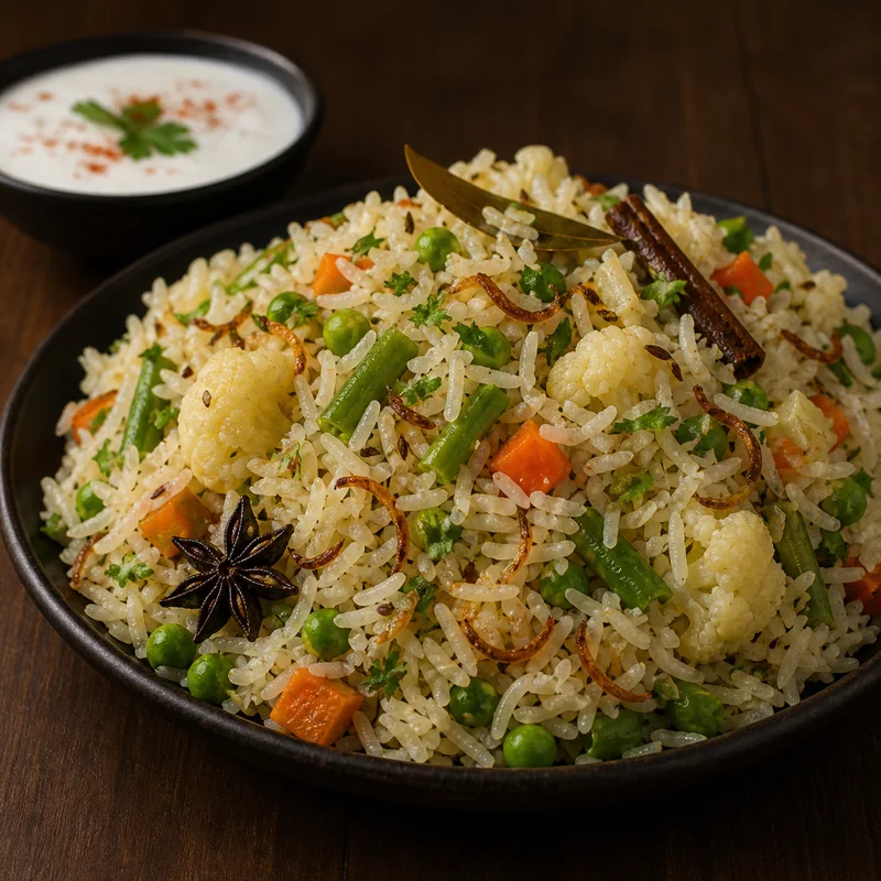 Vegetable Pulao prepared for serving