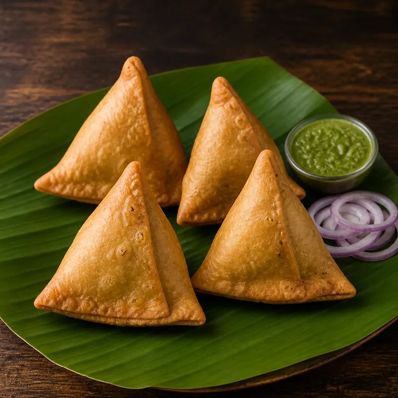 Onion Samosa (4 pcs) prepared for serving