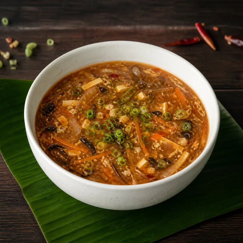 Hot & Sour Veg Soup prepared for serving