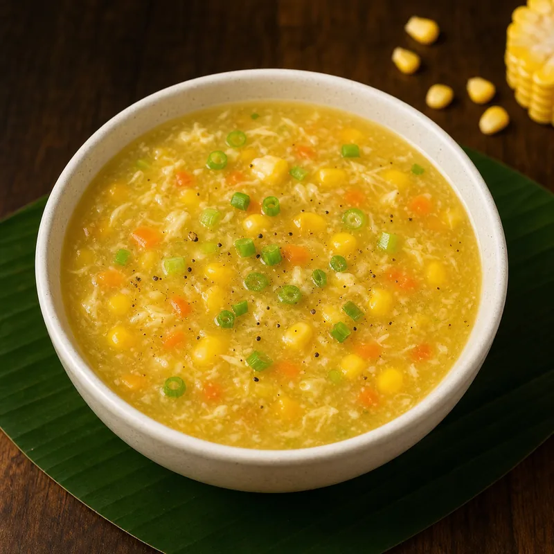 Sweet Corn Veg Soup prepared for serving