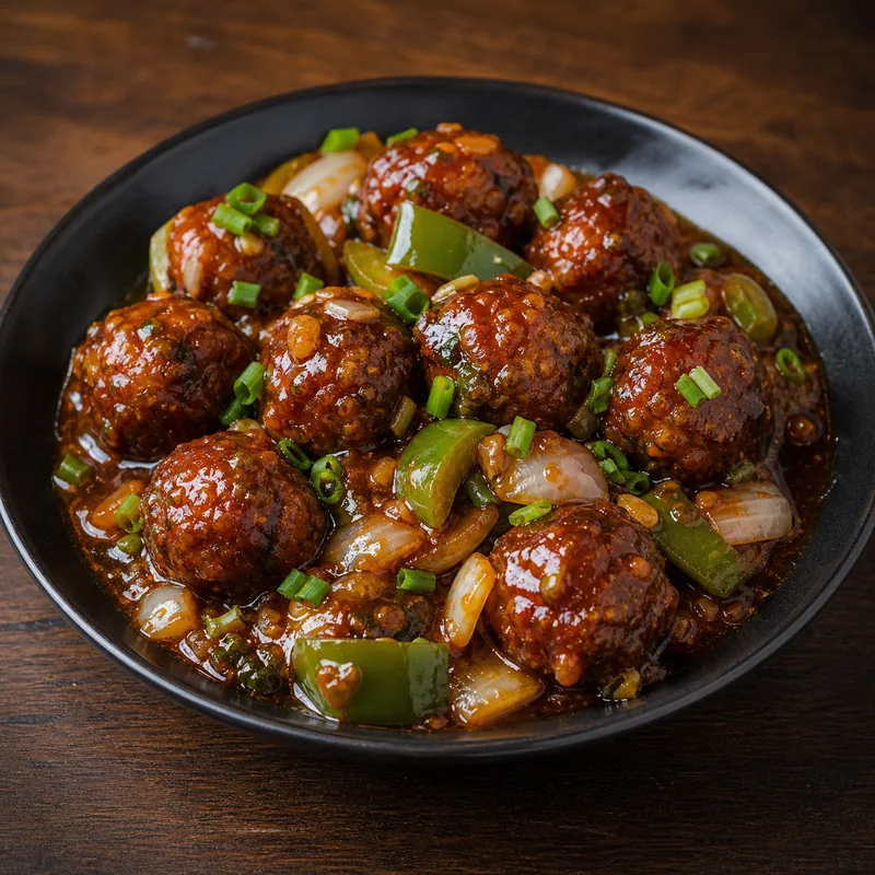 Veg Ball Manchurian prepared for serving